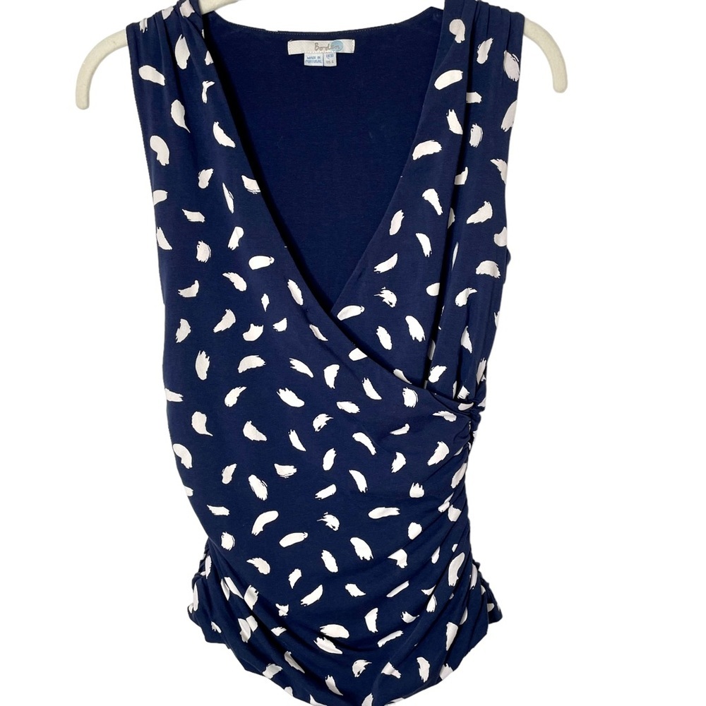 Boden Navy Blue Sleeveless Wrap Tank with White Feather Print